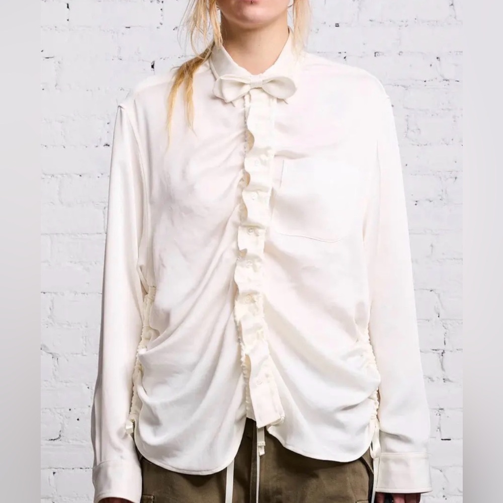 R13 Shirred Boyfriend Shirt // White